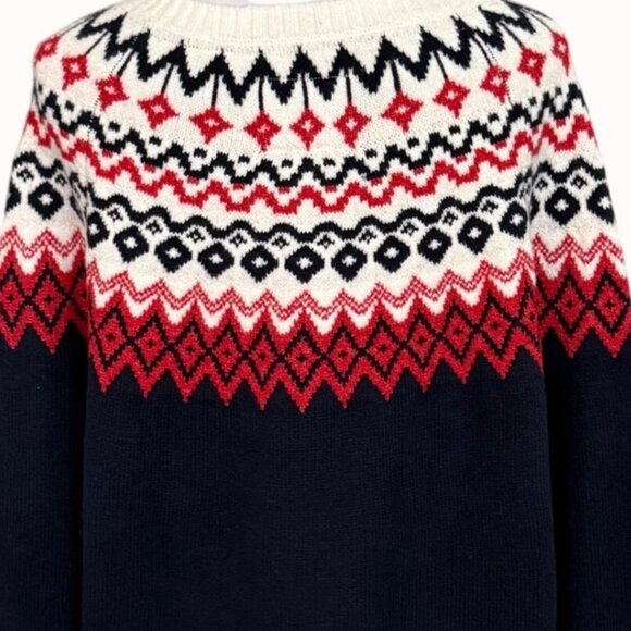 Fair Isle Navy Sweater Mens Large Knit Cozy Warm Cabin Core Pullover Classic Ski - Picture 14 of 14